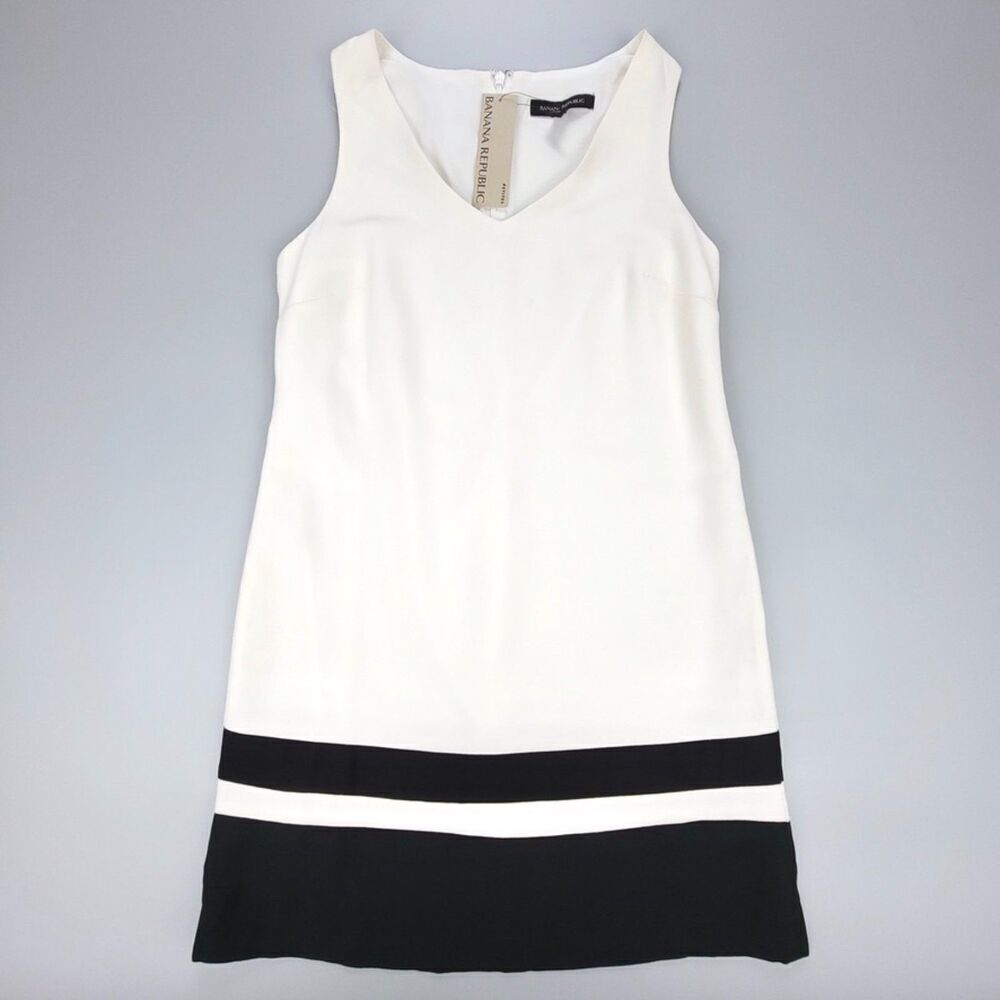 NWT Banana Republic Mini Dress Color Block White Black Nautical Boho Minimal